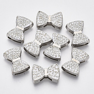 Alloy Slide Charms, with Polymer Clay Rhinestone, Bowknot, Platinum, PP13(1.9~2mm), 14x19.5x6mm, Hole: 2x10.5mm and 2x8mm(ALRI-T007-01P)