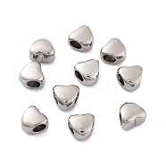 316 Surgical Stainless Steel European Beads, Large Hole Beads, Heart, Stainless Steel Color, 10x11x7.6mm, Hole: 5mm(STAS-K276-29P)