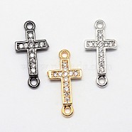 CZ Brass Micro Pave Cubic Zirconia Cross Links, Mixed Color, 15x6~7x1.2~1.5mm, Hole: 1mm(ZIRC-L019-03)