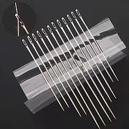 Iron Self-Threading Hand Sewing Needles, Platinum, 36x0.76mm, about 12pcs/bag(IFIN-R232-02P)