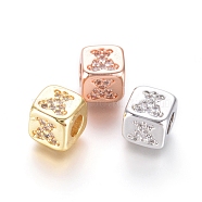 Brass Beads, with Micro Pave Cubic Zirconia, Cube with Bear, Clear, Mixed Color, 6x6x6mm, Hole: 3mm(KK-I657-04)