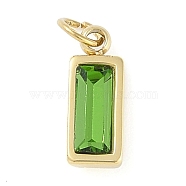 Glass Pendants, with Ion Plating(IP) 304 Stainless Steel Findings, Manual Polishing, with Jump Ring, Rectangle Charms, Real 18K Gold Plated, Yellow Green, 11x4x3.5mm, Hole: 2.5mm(STAS-P366-40G-01)