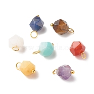 Chakra Theme Natural Genmstone Charms, with Golden Tone Brass Loops, Faceted Round, 13.5x7.5mm, Hole: 2.5mm(PALLOY-JF01241)