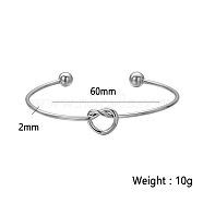 Stylish Knot Stainless Steel Cuff Bangles, Versatile Design for Men and Women, Silver, Inner Diameter: 2-3/8 inch(6cm)(NA2326-3)