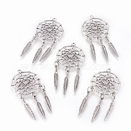 Tibetan Style Alloy Pendants, Woven Net/Web with Feather, Cadmium Free & Lead Free, Big Pendants, Antique Silver, 63x28x1.5mm, Hole: 2mm(X-TIBE-Q054-14AS-RS)