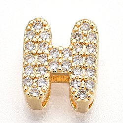 Brass Micro Pave Cubic Zirconia Charms, Letter, Letter H, 10x8x4.5mm, Hole: 3.5x1.8mm(KK-N254-217G-H)