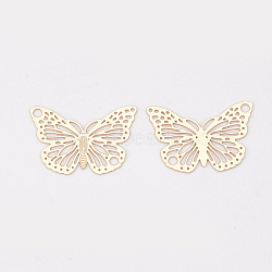 Brass Links connectors, Etched Metal Embellishments, Long-Lasting Plated, Butterfly, Golden, 13x19x0.3mm, Hole: 1.4mm(KKC-S001-004KC)