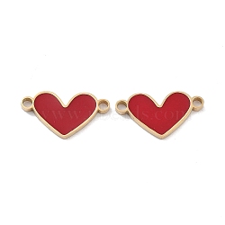 Ion Plating(IP) 304 Stainless Steel Enamel Connector Charms, Love Heart Links, Golden, Valentine's Day, FireBrick, 8.5x16x1mm, Hole: 1.6mm(STAS-P339-10G-01)