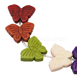 Synthetic Magnesite Beads Strands, Dyed, Butterfly, Colorful, Size: about 27mm wide, 20mm long, 6mm thick, hole: 1.5mm, about 14pcs/strand, 15.7 inch(X-G-A015-1)
