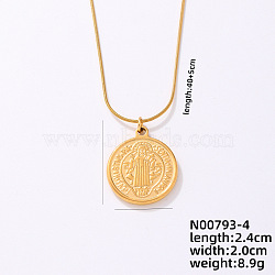 Vintage Stainless Steel Round Snake Chain Flat Round Pendant Necklaces, Religion Saint Benedict Medal Pendant Necklaces, Golden, 15.75 inch(40cm)(VV1854-4)