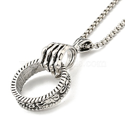 Alloy Pendant Necklace, Stainless Steel Box Chain Necklaces for Men, Ring, 23.54 inch(59.8cm)(NJEW-B103-01AS-01)