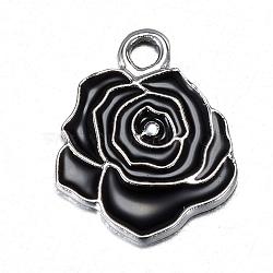 Alloy Pendants, with Enamel, Rose, Platinum, 17x14x1mm, Hole: 2mm(ENAM-N0001-01P)