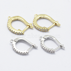 Brass Micro Pave Cubic Zirconia Hoop Earring Findings with Latch Back Closure, Mixed Color, 15.5~16x11~13x2mm, Hole: 1mm, Pin: 1mm(KK-K220-08)