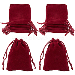 25Pcs Rectangle Velvet Drawstring Pouches, Candy Gift Bags Christmas Party Wedding Favors Bags, Dark Red, 9x7cm(TP-BBC0001-04A-02)