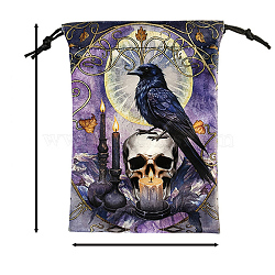 Crow Pattern Velvet Jewelry Storage Drawstring Pouches, Rectangle Tarot Card Bags, for Witchcraft Articles Storage, Purple, 180x130mm(PW-WG21DBF-07)