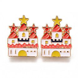 Alloy Enamel Brooches, Enamel Pin, with Brass Butterfly Clutches, Castle, Light Gold, Cadmium Free & Nickel Free & Lead Free, Colorful, 25x18x2mm, Pin: 1mm(JEWB-N006-046-NR)