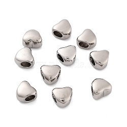 316 Surgical Stainless Steel European Beads, Large Hole Beads, Heart, Stainless Steel Color, 10x11x7.6mm, Hole: 5mm(STAS-K276-29P)