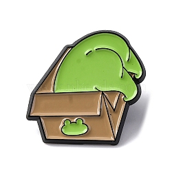 Funny Frog with Box Enamel Pins, Alloy Brooches for Backpack Clothes, Green Yellow, 22.5x23mm(JEWB-Q015-05C)