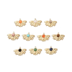 Natural & Synthetic Gemstone Mixed Gemstone Pendants, with Ion Plating(IP) Real 18K Gold Plated 304 Stainless Steel Findings, Leaf Charm, 12x18x3.5mm, Hole: 1.2mm(STAS-J400-05G)