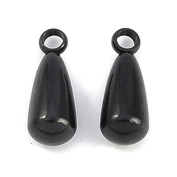 Ion Plating(IP) 304 Stainless Steel Pendants, Teardrop Charm, Black, 13x5mm, Hole: 2mm