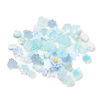 Luminous Resin Decoden Cabochons, Glow in the Dark Flower Mixed Shapes, Light Sky Blue, 6~15x7~12x2~6.5mm, about 3000pcs/set