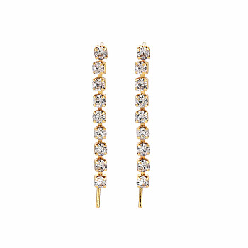 Brass Micro Pave Clear Cubic Zirconia Stud Earring Findings, For Half Drilled Bead, Nickel Free, Cuboid, Real 18K Gold Plated, 31x2.5mm, Pin: 0.6mm, Pin: 0.6mm(for Half Drilled Bead)