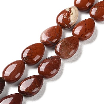 Natural Red Jasper Beads Strands, Flat Teardrop, 13~14x9.5~10x5~5.5mm, Hole: 1.2mm, about 28pcs/strand, 15.16''(38.5cm)