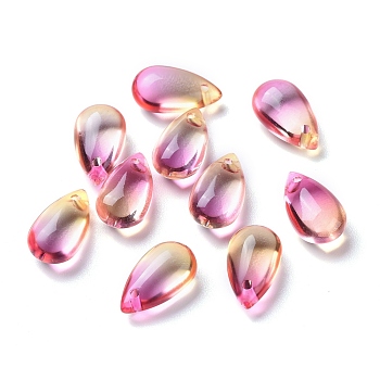 Transparent Glass Charms, Dyed & Heated, Teardrop, Deep Pink, 13.5x8x5.5mm, Hole: 1mm