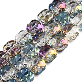 Electroplate Glass Beads Strands, Plum, Colorful, 10x10x6mm, Hole: 0.9mm, about 64~66pcs/strand, 24.69~25.87''(62.72~64.68cm)