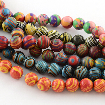Dyed Synthetical Gemstone Round Bead Strands, Mixed Color, 6mm, Hole: 1mm, about 66pcs/strand, 15.35 inch