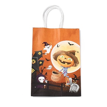 Halloween Theme Kraft Paper Gift Bags, Shopping Bags, Rectangle, Colorful, Halloween Themed Pattern, Finished Product: 21x14.9x7.9cm