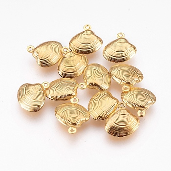304 Stainless Steel Pendants, Shell, Golden, 14x13x4mm, Hole: 1mm