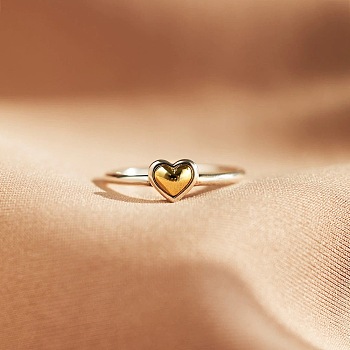 Heart 925 Sterling Silver Finger Rings for Women, Platinum & Golden, US Size 8(18.1mm)