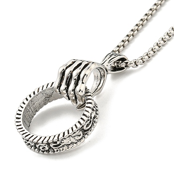 Alloy Pendant Necklace, Stainless Steel Box Chain Necklaces for Men, Ring, 23.54 inch(59.8cm)