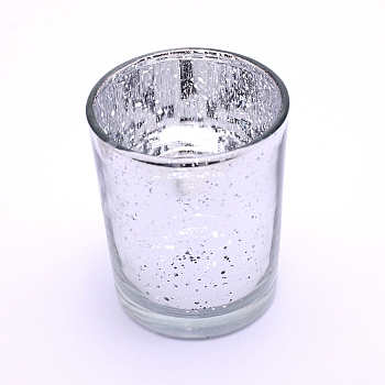 Plated Glass Candle Cups, Babysbreath Pattern, Silver, 55x66mm, Inner Diameter: 50mm