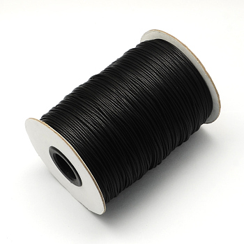 Korean Waxed Polyester Cords, Black, 1.5mm, about 200yards/roll(600 feet/roll)
