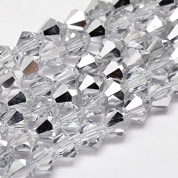 Imitate Austrian Crystal Electroplate Bicone Glass Faceted Bead Strands, Half Grade AA, 4x4mm, Hole: 1mm, about 93~95pcs/strand, 14 inch