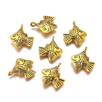Tibetan Style Alloy Pendants, Lead Free & Cadmium Free, Fish, Antique Golden, 22x18x4.5mm, Hole: 2mm