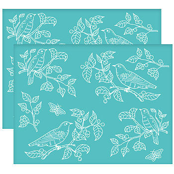 Self-Adhesive Silk Screen Printing Stencil, for Painting on Wood, DIY Decoration T-Shirt Fabric, Turquoise, Bird Pattern, 280x220mm
