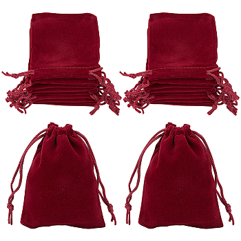 25Pcs Rectangle Velvet Drawstring Pouches, Candy Gift Bags Christmas Party Wedding Favors Bags, Dark Red, 9x7cm