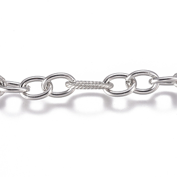 304 Stainless Steel Chain, Figaro Chain, Unwelded, Stainless Steel Color, 7x5x1mm, 10x5.5x1mm