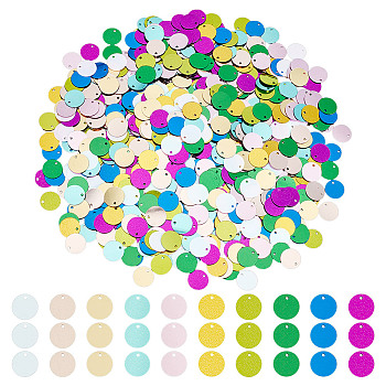 2000Pcs 10 Colors Ornament Accessories, PVC Plastic Paillette/Sequins Pendants, Flat Round, Mixed Color, 10x0.2mm, Hole: 1mm, 200pcs/color