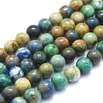 Natural Chrysocolla Beads Strands, Round, 10mm, Hole: 1mm, about 39~40pcs/Strand, 15.35 inch(39cm)
