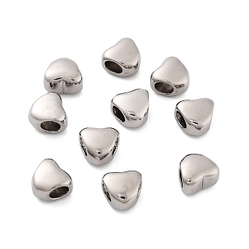 316 Surgical Stainless Steel European Beads, Large Hole Beads, Heart, Stainless Steel Color, 10x11x7.6mm, Hole: 5mm