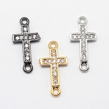 CZ Brass Micro Pave Cubic Zirconia Cross Links, Mixed Color, 15x6~7x1.2~1.5mm, Hole: 1mm