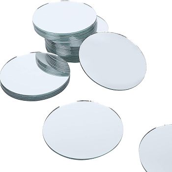 Flat Round Shape Glass Mirror, for Folding Compact Mirror Cover Molds, White, 76x1.5mm