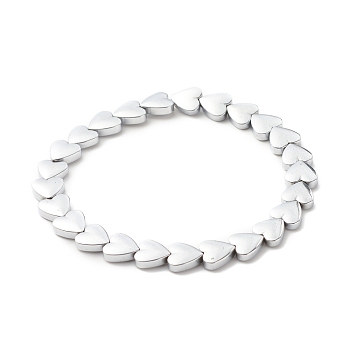 Synthetic Hematite Heart Beaded Stretch Bracelet, Gemstone Jewelry for Women, Silver, Inner Diameter: 2-1/8 inch(5.5cm)