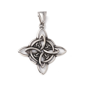 304 Stainless Steel Manual Polishing Pendants, Witch Knot Charms, Antique Silver, 38x34x2.5mm, Hole: 4x9mm