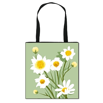 Daisy Flower Printed Polyester Shoulder Bag, Rectangle, Yellow Green, 39.5x39cm