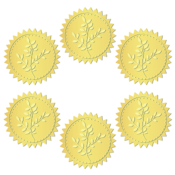 12 Sheets Self Adhesive Gold Foil Embossed Stickers, Round Dot Medal Decorative Decals for Envelope Card Seal, Leaf, Size: about 165x211mm, Stickers: 50mm, 12 sheets/set